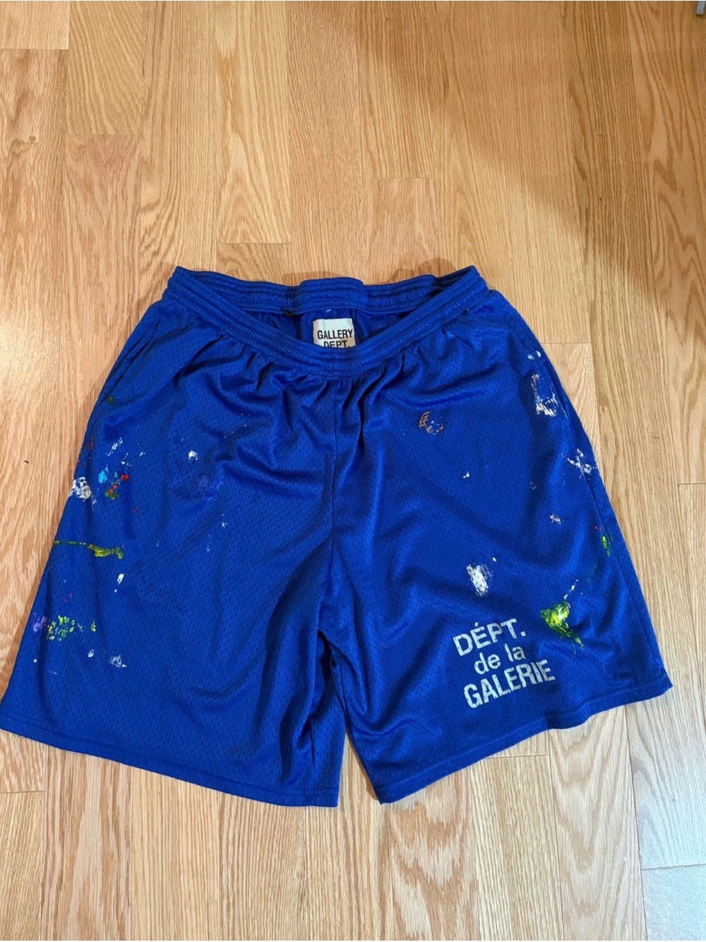 Gallery Dept Blue Mesh Paint-Splatter Athletic Shorts